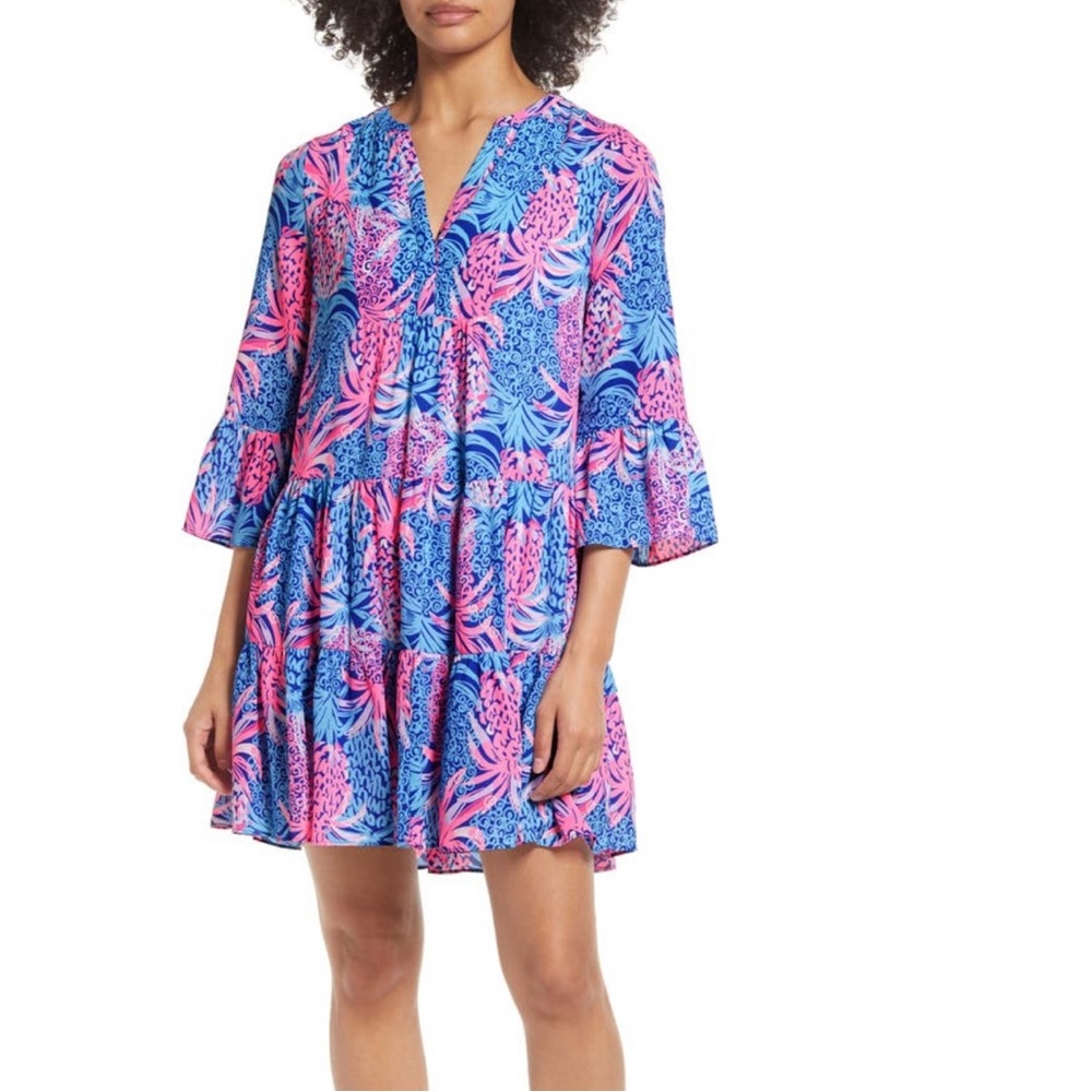 Lilly Pulitzer Gabriel Dress, Borealis Blue Tropic Down Low Size 6